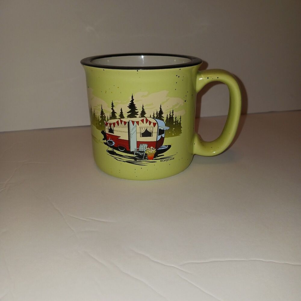 Camp Casual Ceramic Mug Beary Green Vintage-RV Design Cup